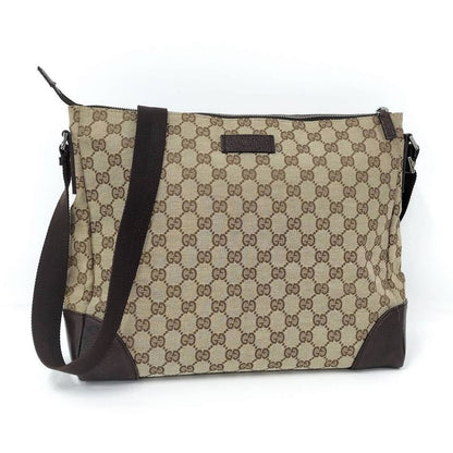 Gucci Shoulder Bag GG Canvas Leather Beige Brown 110054