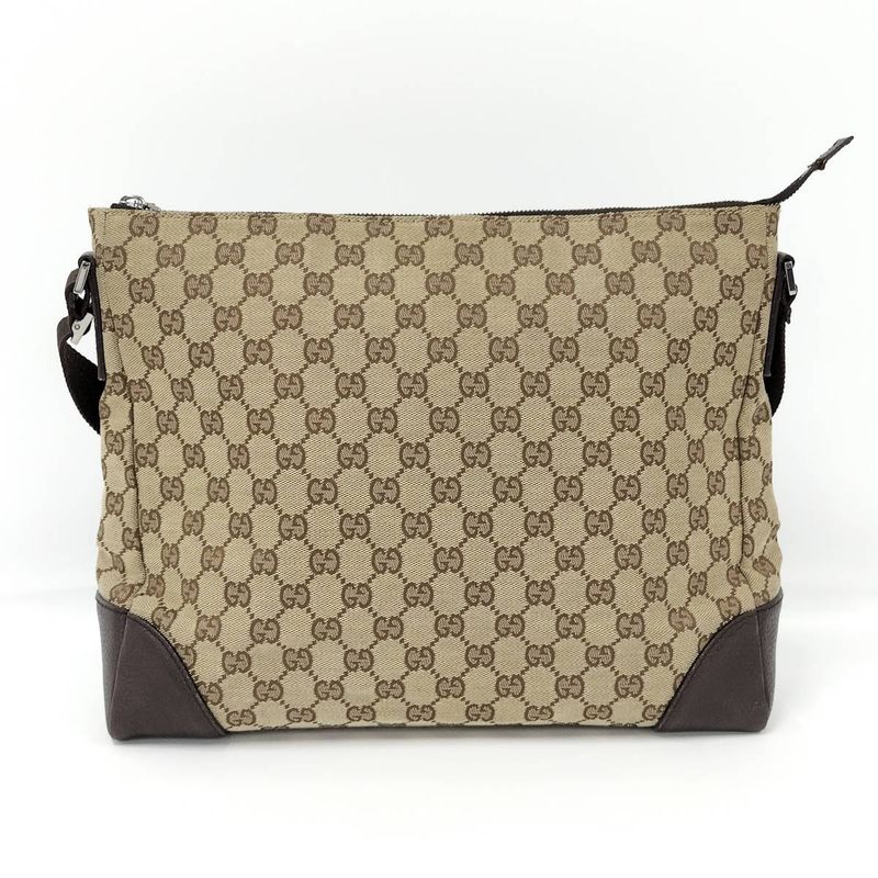Gucci Shoulder Bag GG Canvas Leather Beige Brown 110054