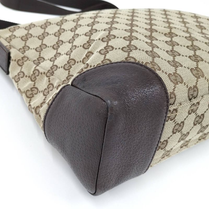Gucci Shoulder Bag GG Canvas Leather Beige Brown 110054
