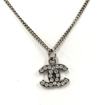 Chanel Necklace Coco Rhinestone Silver Plated 09V
