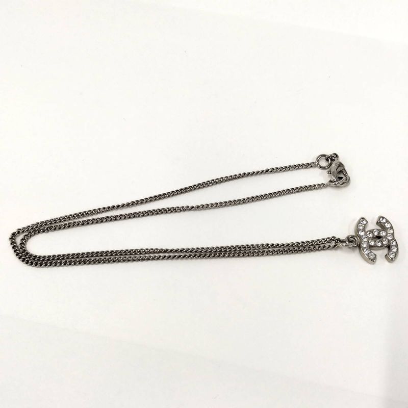 Chanel Necklace Coco Rhinestone Silver Plated 09V