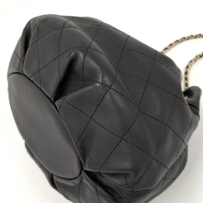 Chanel Matelasse Drawstring Chain Shoulder Bag Coco Mark Lambskin Leather Black