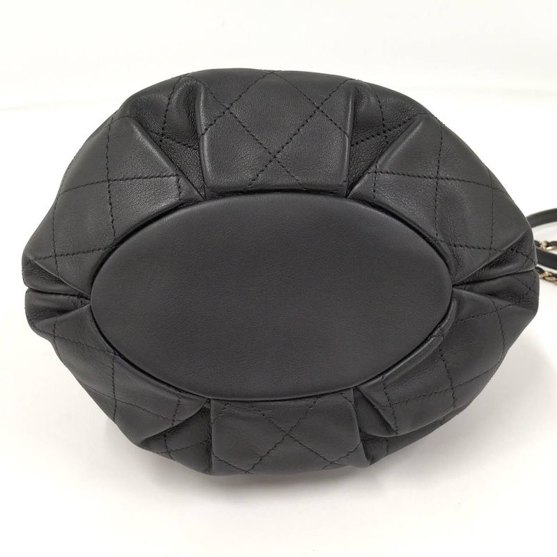 Chanel Matelasse Drawstring Chain Shoulder Bag Coco Mark Lambskin Leather Black