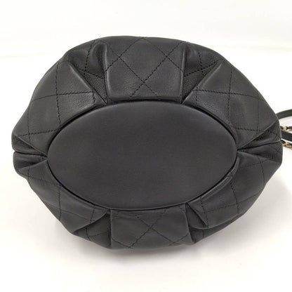 Chanel Matelasse Drawstring Chain Shoulder Bag Coco Mark Lambskin Leather Black