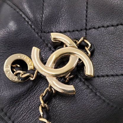 Chanel Matelasse Drawstring Chain Shoulder Bag Coco Mark Lambskin Leather Black