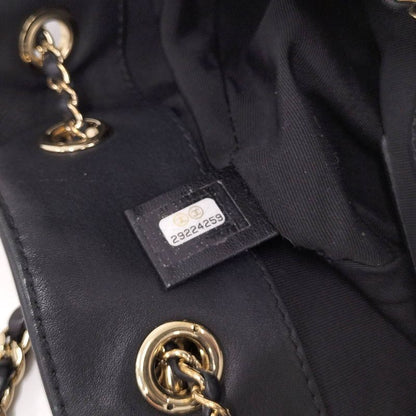 Chanel Matelasse Drawstring Chain Shoulder Bag Coco Mark Lambskin Leather Black