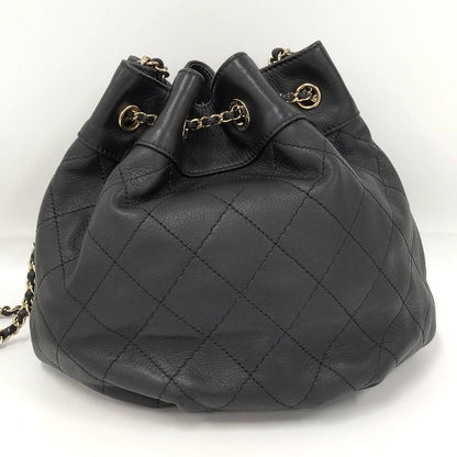 Chanel Matelasse Drawstring Chain Shoulder Bag Coco Mark Lambskin Leather Black
