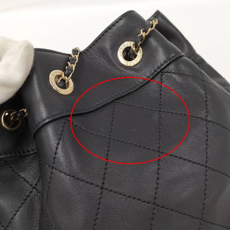 Chanel Matelasse Drawstring Chain Shoulder Bag Coco Mark Lambskin Leather Black