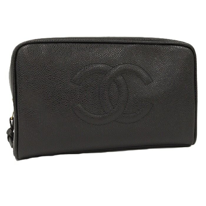 Chanel Caviar Skin Coco Mark Pouch Second Bag Black