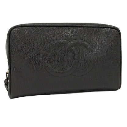 Chanel Caviar Skin Coco Mark Pouch Second Bag Black
