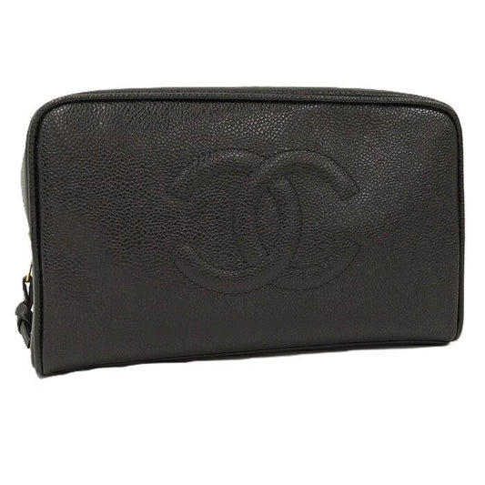 Chanel Caviar Skin Coco Mark Pouch Second Bag Black