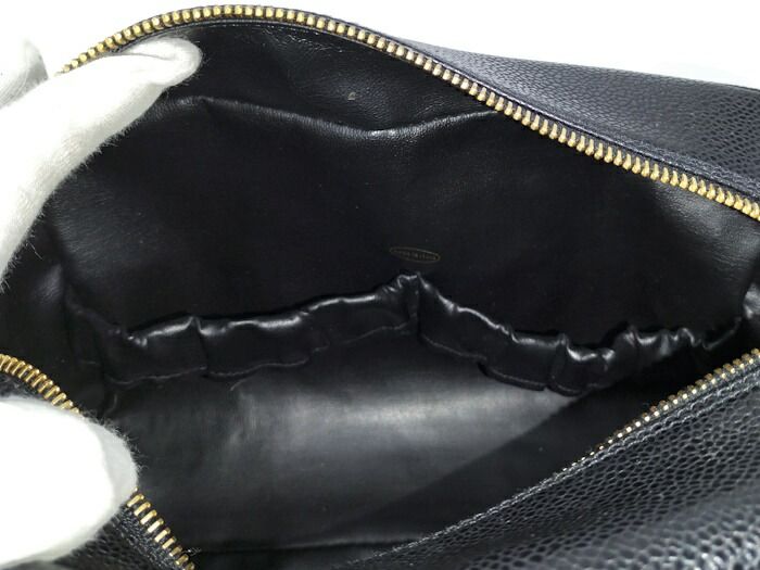 Chanel Caviar Skin Coco Mark Pouch Second Bag Black