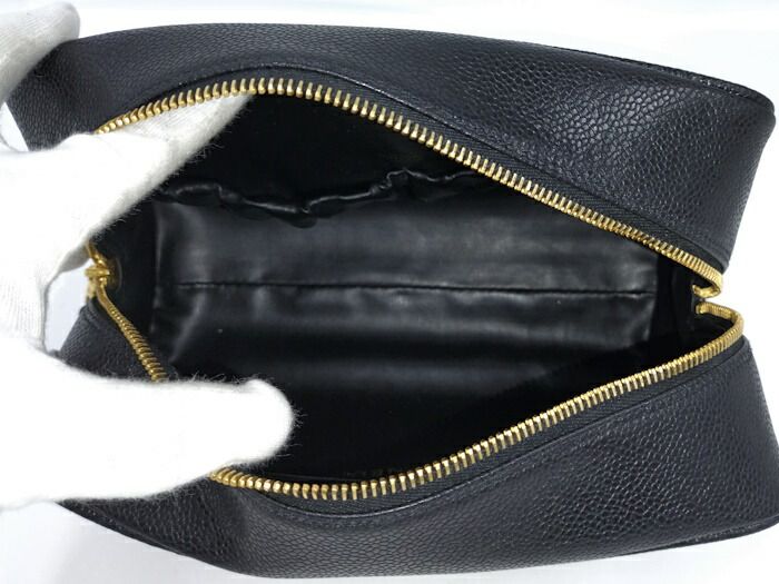 Chanel Caviar Skin Coco Mark Pouch Second Bag Black