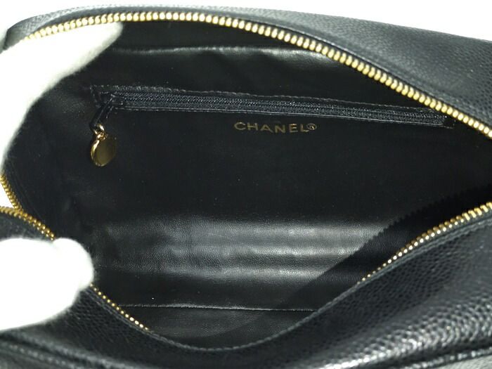 Chanel Caviar Skin Coco Mark Pouch Second Bag Black