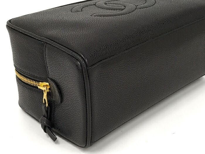 Chanel Caviar Skin Coco Mark Pouch Second Bag Black