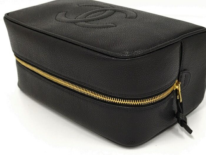 Chanel Caviar Skin Coco Mark Pouch Second Bag Black