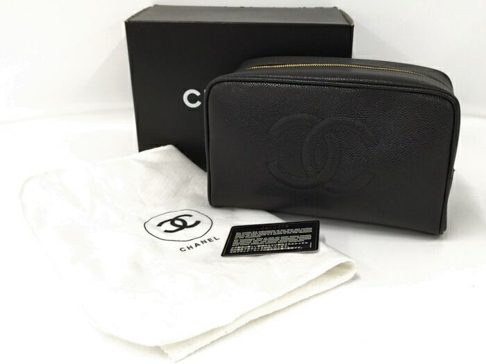Chanel Caviar Skin Coco Mark Pouch Second Bag Black