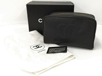 Chanel Caviar Skin Coco Mark Pouch Second Bag Black