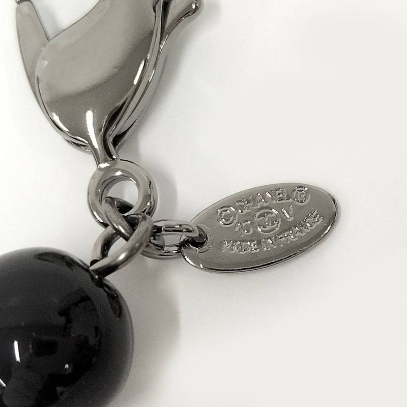 Chanel Bracelet Coco Mark Faux Pearl Beads Black 10 V