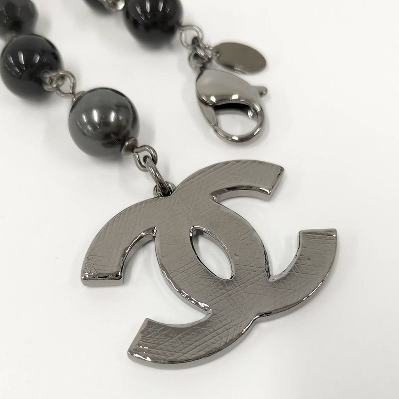 Chanel Bracelet Coco Mark Faux Pearl Beads Black 10 V