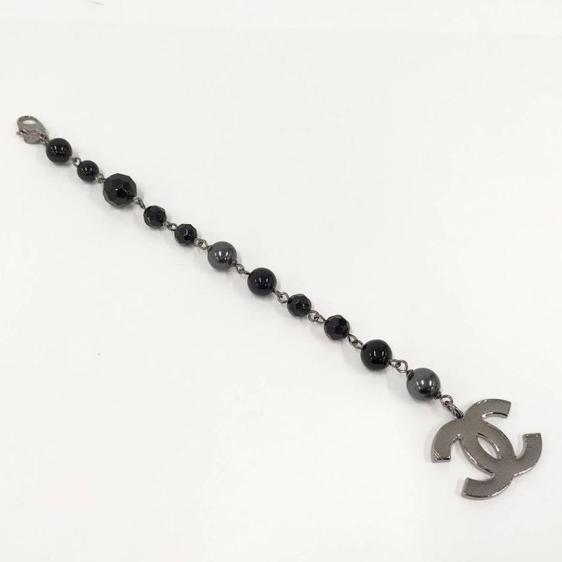 Chanel Bracelet Coco Mark Faux Pearl Beads Black 10 V