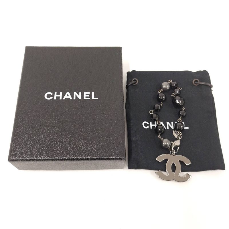 Chanel Bracelet Coco Mark Faux Pearl Beads Black 10 V