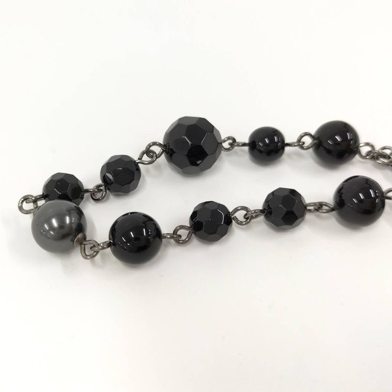 Chanel Bracelet Coco Mark Faux Pearl Beads Black 10 V