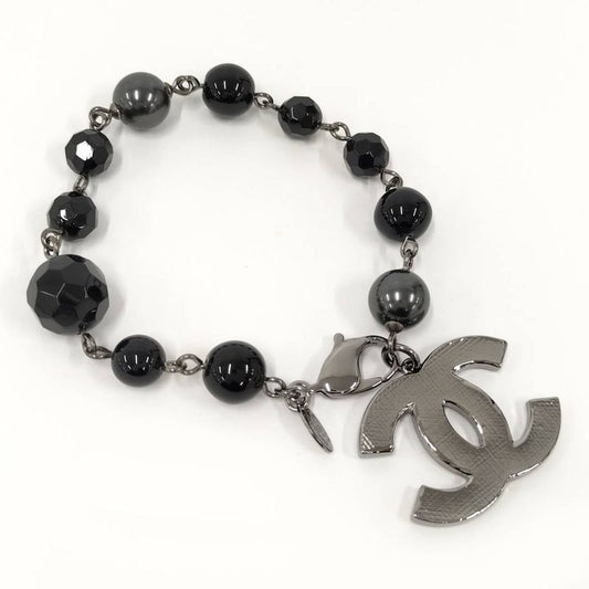 Chanel Bracelet Coco Mark Faux Pearl Beads Black 10 V