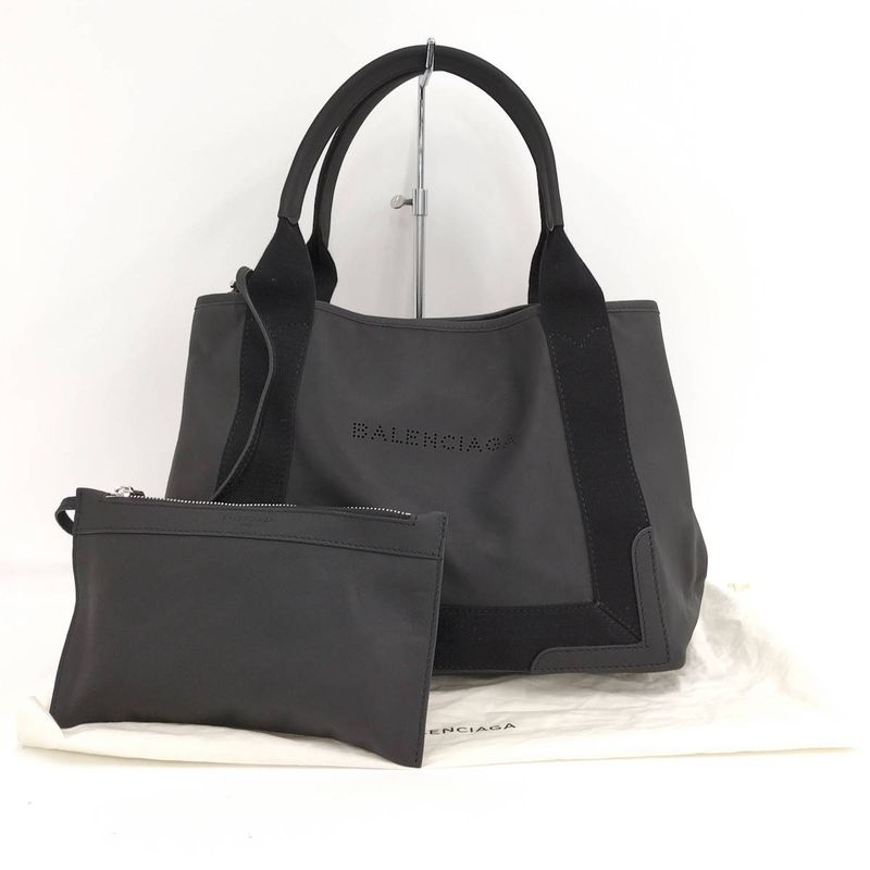 Balenciaga Navy Cabas S Tote Bag Canvas Leather Black 339933