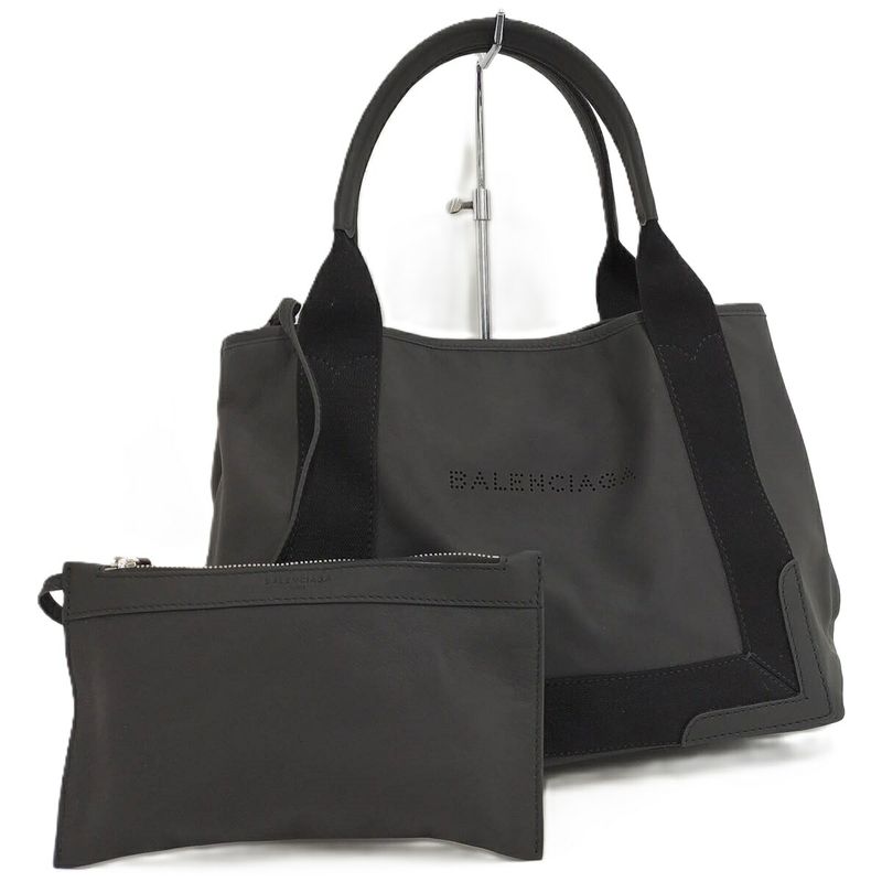 Balenciaga Navy Cabas S Tote Bag Canvas Leather Black 339933