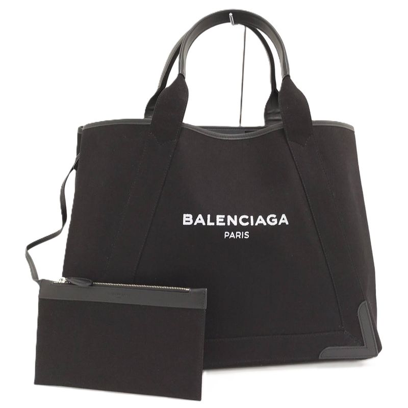 Balenciaga Navy Cabas S Tote Bag Canvas Leather Black 339933
