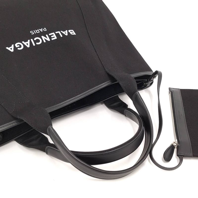 Balenciaga Navy Cabas S Tote Bag Canvas Leather Black 339933