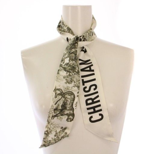 Christian DIOR Toile De Jouy Zodia Mizza Scarf Silk Logo Total White BB - OH