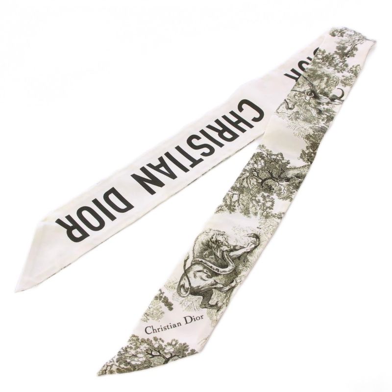 Christian DIOR Toile De Jouy Zodia Mizza Scarf Silk Logo Total White BB - OH