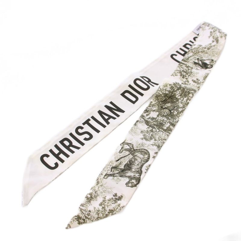 Christian DIOR Toile De Jouy Zodia Mizza Scarf Silk Logo Total White BB - OH