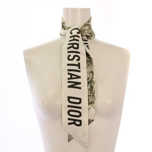 Christian DIOR Toile De Jouy Zodia Mizza Scarf Silk Logo Total White BB - OH