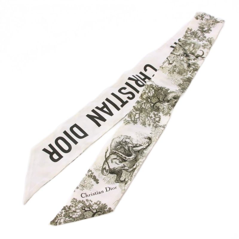 Christian DIOR Toile De Jouy Zodia Mizza Scarf Silk Logo Total White BB - OH