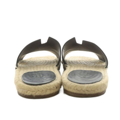 Hermes Antigua Sandals Espadrille Leather 41 Beige Black 201485zh AN4 AA