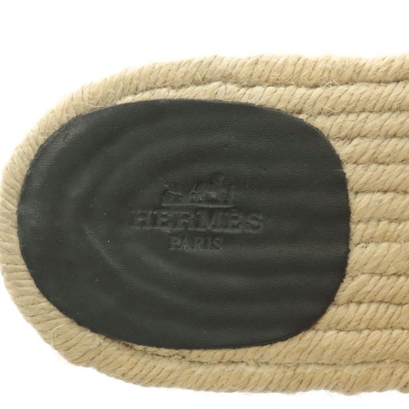 Hermes Antigua Sandals Espadrille Leather 41 Beige Black 201485zh AN4 AA
