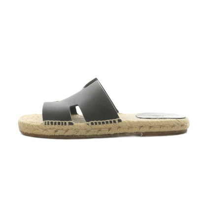 Hermes Antigua Sandals Espadrille Leather 41 Beige Black 201485zh AN4 AA