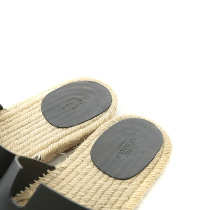 Hermes Antigua Sandals Espadrille Leather 41 Beige Black 201485zh AN4 AA