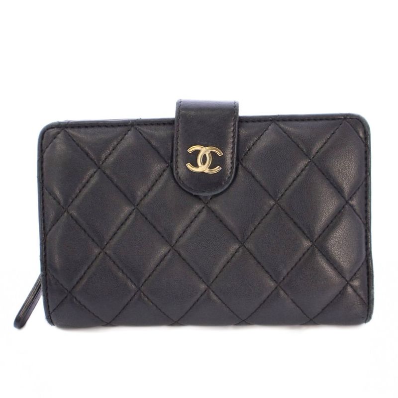 Chanel Matelasse Coco Mark Bifold Wallet Leather Quilted Logo 16th Black BB - OH