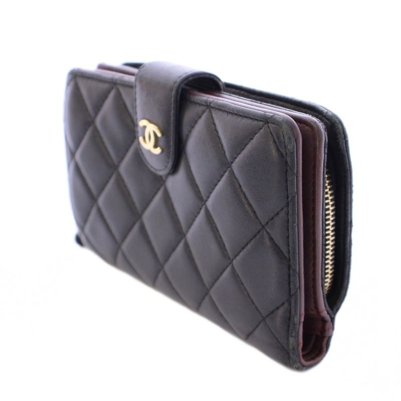 Chanel Matelasse Coco Mark Bifold Wallet Leather Quilted Logo 16th Black BB - OH