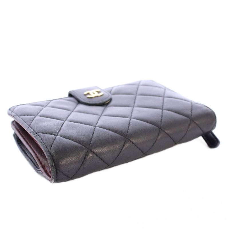 Chanel Matelasse Coco Mark Bifold Wallet Leather Quilted Logo 16th Black BB - OH