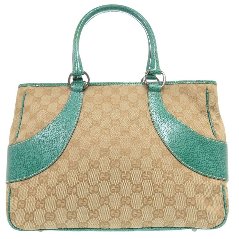 Gucci GG Canvas Handbag 113011 Tote Leather Beige 0600 Gucci