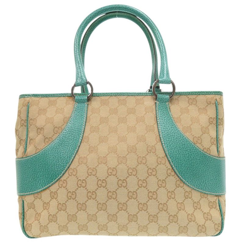 Gucci GG Canvas Handbag 113011 Tote Leather Beige 0600 Gucci