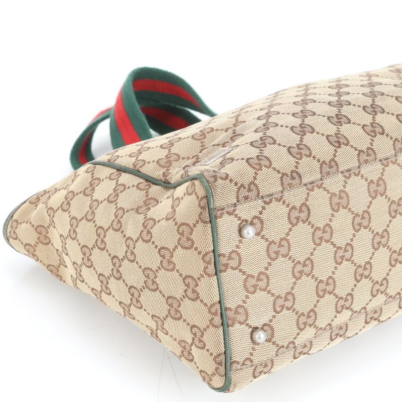 Gucci GG Canvas Sherry Line 145758 Leather Tote Bag Shoulder Hand A4 Ladies RWM