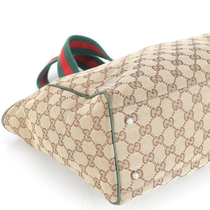 Gucci GG Canvas Sherry Line 145758 Leather Tote Bag Shoulder Hand A4 Ladies RWM