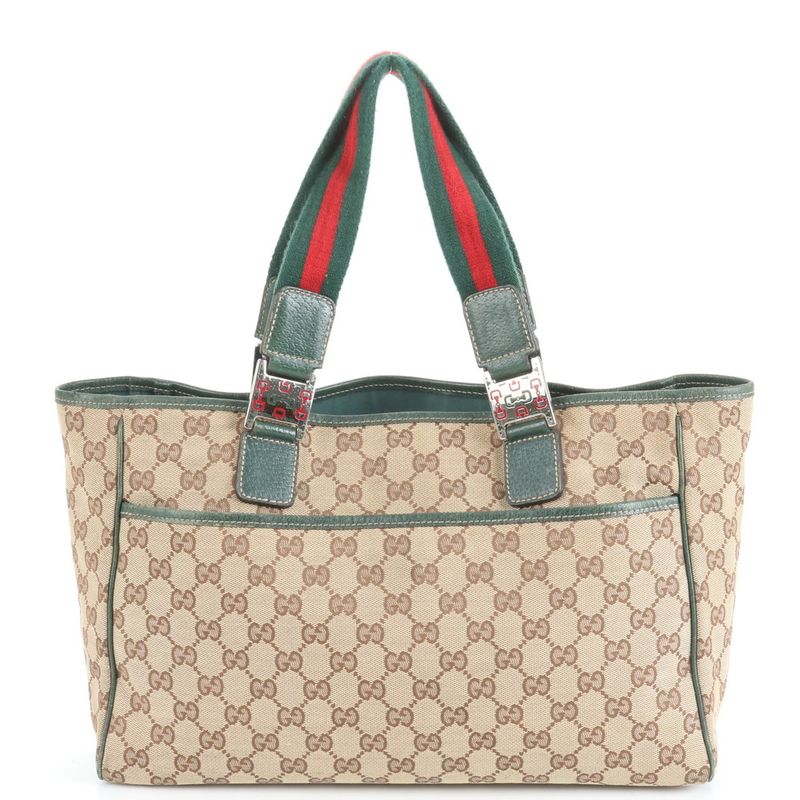 Gucci GG Canvas Sherry Line 145758 Leather Tote Bag Shoulder Hand A4 Ladies RWM