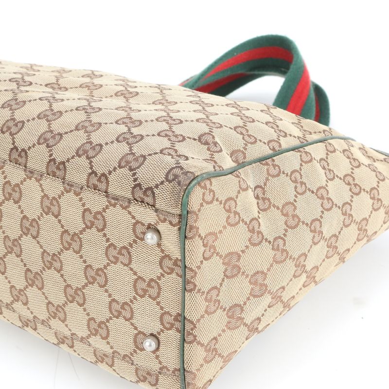 Gucci GG Canvas Sherry Line 145758 Leather Tote Bag Shoulder Hand A4 Ladies RWM